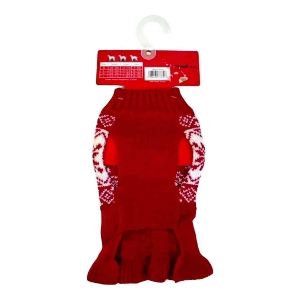 Friends Forever Knit Pet Holiday Tree Red & White Ugly Sweater with Poms XS NWT